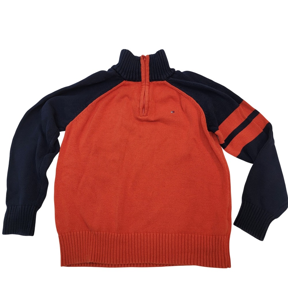 Tommy Hilfiger Kids Orange Navy Blue Quarter Zip Cotton Sweater Size S 8/10